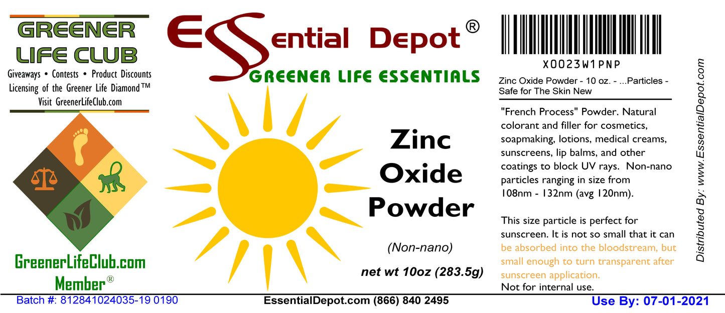 Zinc Oxide Powder - 10 oz - Non Nano ASTM D-4295 - safety sealed HDPE container with resealable lid