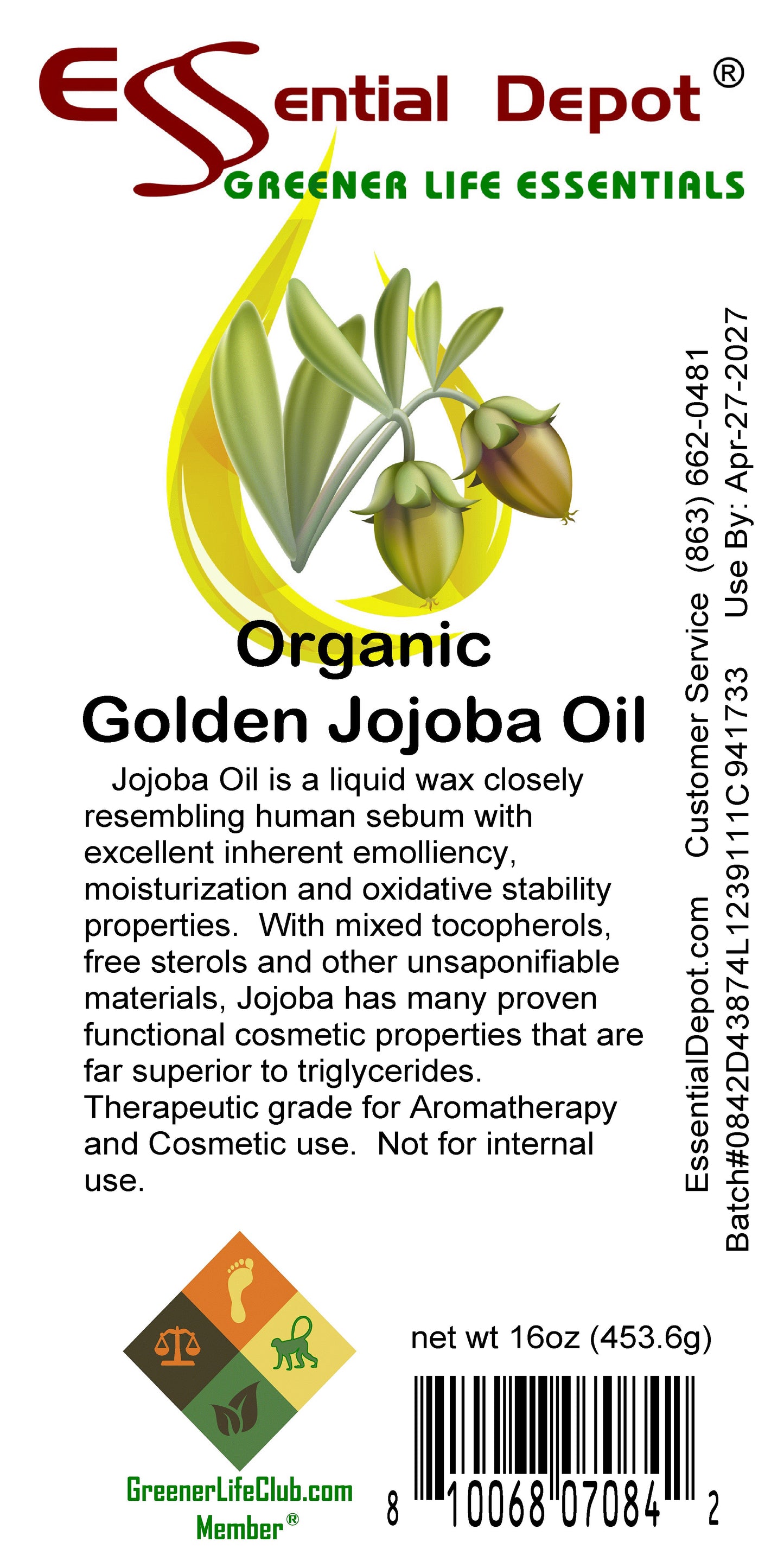 Jojoba Organic Golden 16 oz. - use container independently or to refill your favorite container