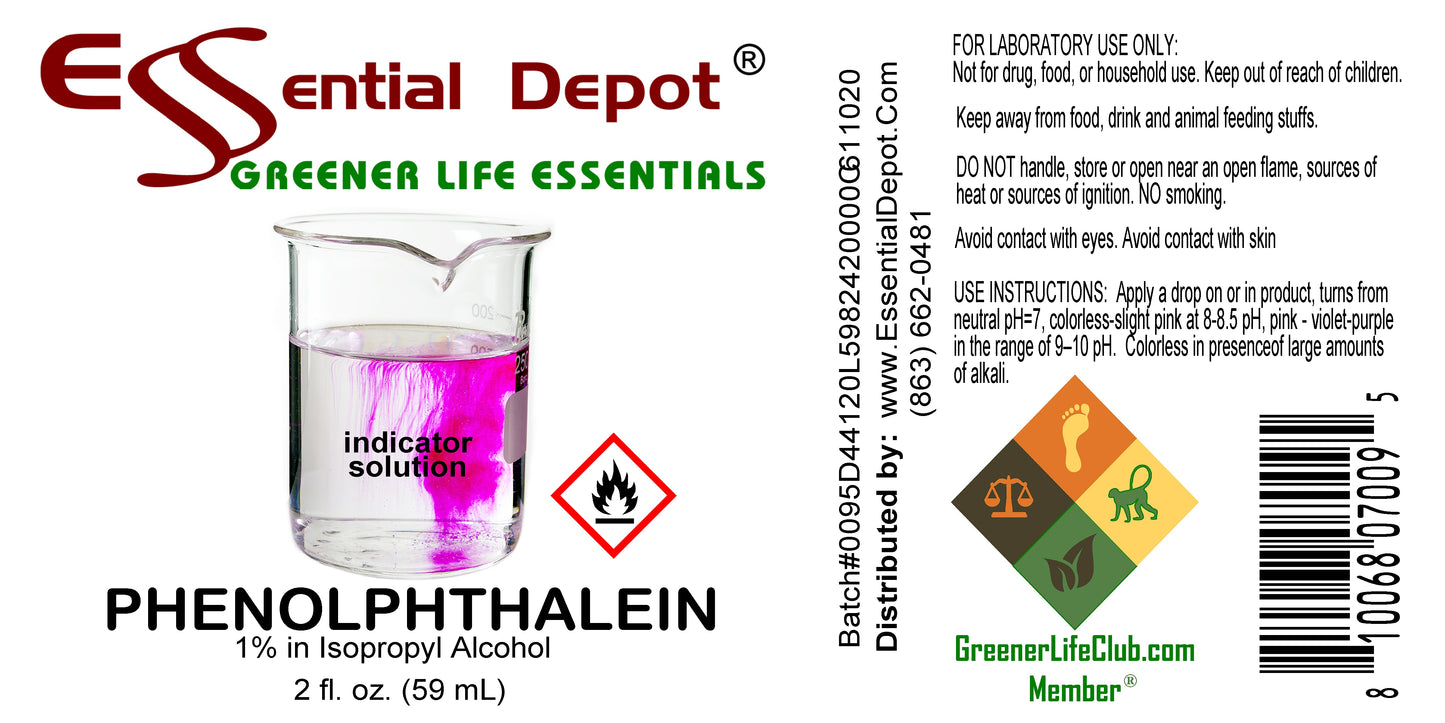 PHENOLPHTHALEIN 2oz bottle (59mL), 1% in Alcohol used in acid and base titrations