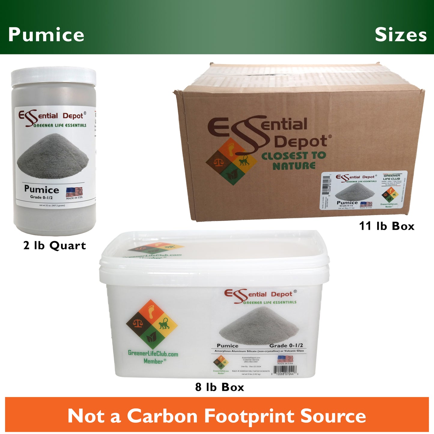 PUMICE - 2 lbs - Grade: 0 - 1/2 - Amorphous Aluminum Silicate or Volcanic Glass - U.S.A. Made