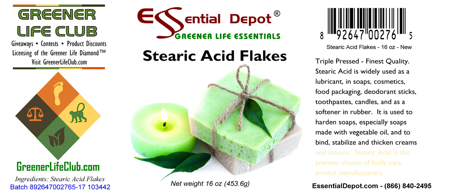 Stearic Acid - Triple Pressed - Vegetable Based - White Flakes - 1 lb.