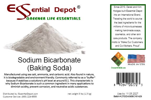 BAKING SODA - SODIUM BICARBONATE - Minimum 99% NaHCO3 - 3 lb in HDPE safety sealed pot