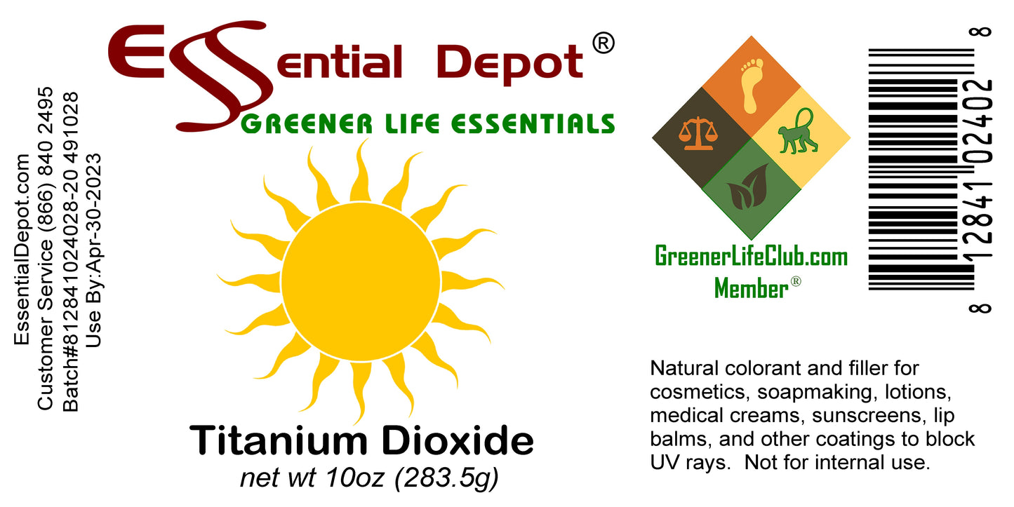Titanium Dioxide Powder - 10 oz - TiO2 - Non Nano - safety sealed HDPE container with resealable lid