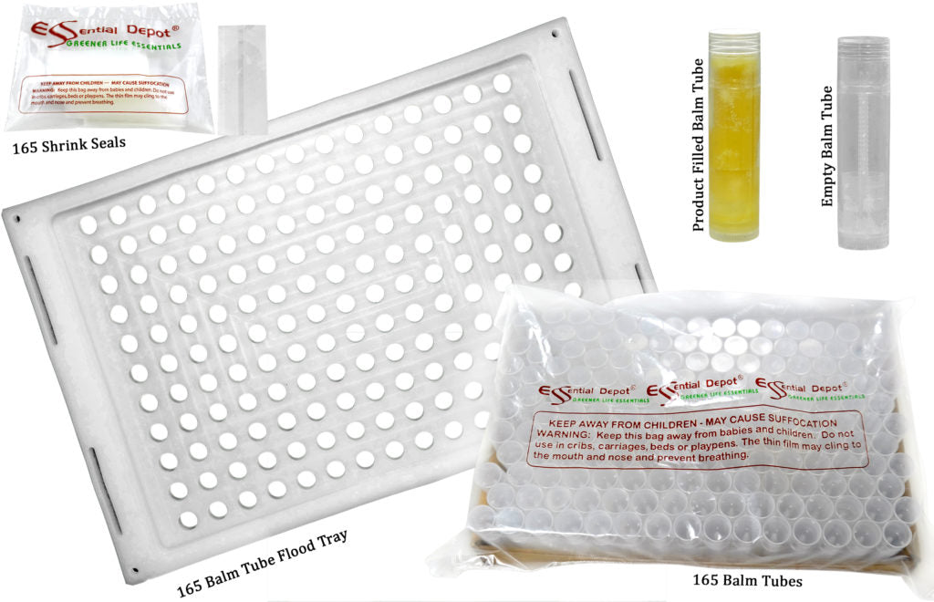 165 Balm Tube Tray (HDPE) - 165 Balm Tubes & Caps (HDPE) - 165 Seal Sleeves (PP) - Scraper (PP)