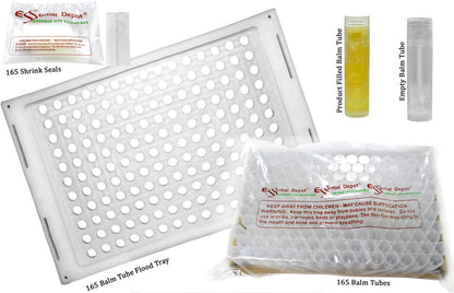 165 Balm Tube Tray (HDPE) - 165 Balm Tubes & Caps (HDPE) - 165 Seal Sleeves (PP) - Scraper (PP)