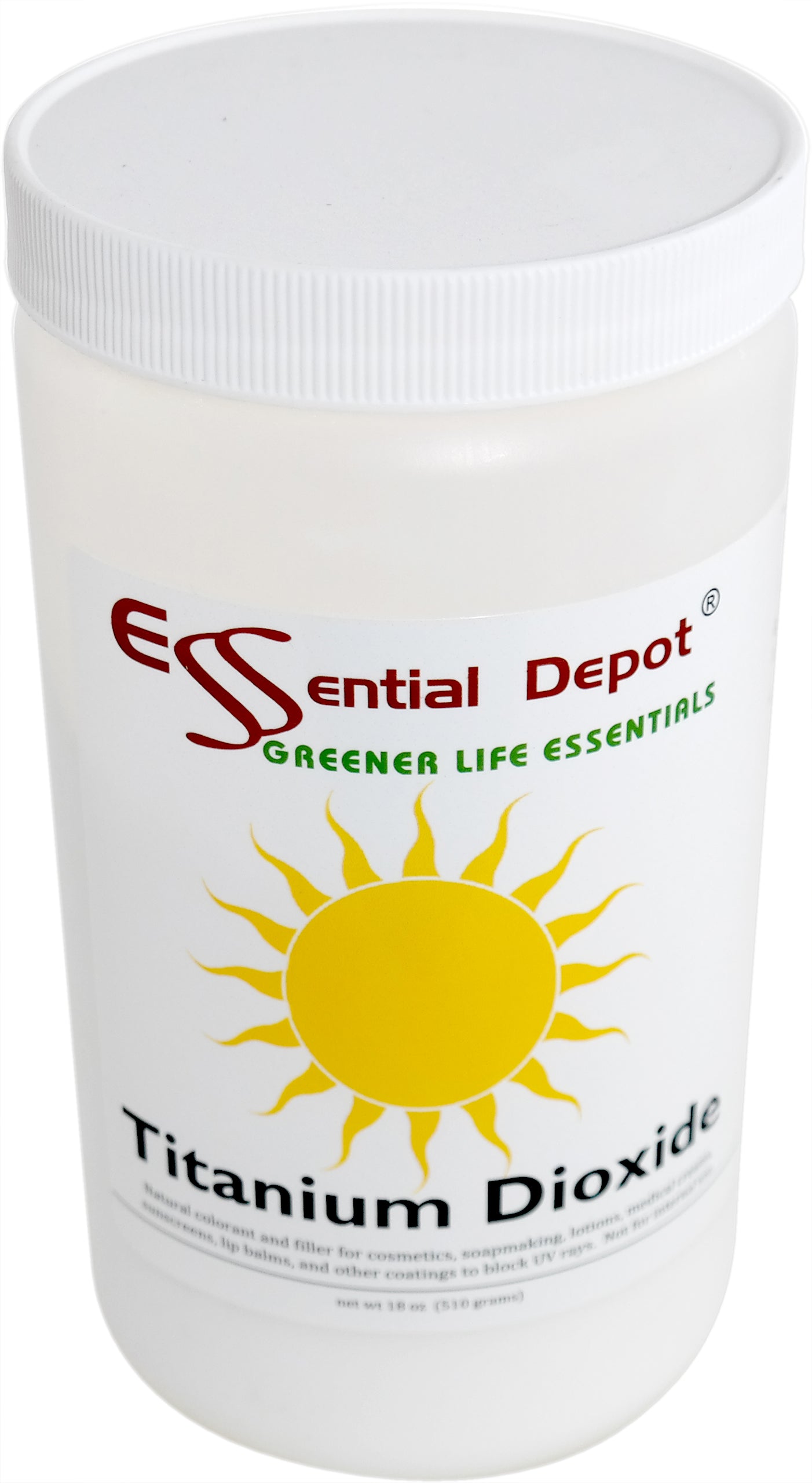 Titanium Dioxide Powder - 18 oz - TiO2 - Non Nano - safety sealed HDPE container with resealable lid