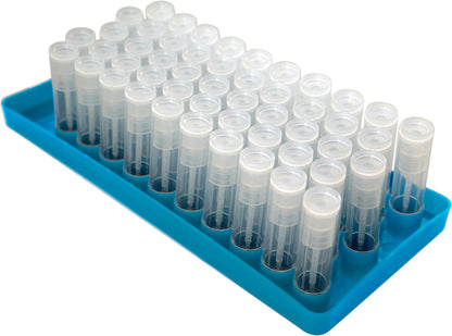 50 Balm Tube Tray (HDPE) - 50 Balm Tubes & Caps (HDPE) - 50 Seal Sleeves (PP) - Scraper (PP)