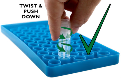 50 Balm Tube Tray (HDPE) - 50 Balm Tubes & Caps (HDPE) - 50 Seal Sleeves (PP) - Scraper (PP)