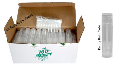50 Balm Tube Tray (HDPE) - 50 Balm Tubes & Caps (HDPE) - 50 Seal Sleeves (PP) - Scraper (PP)