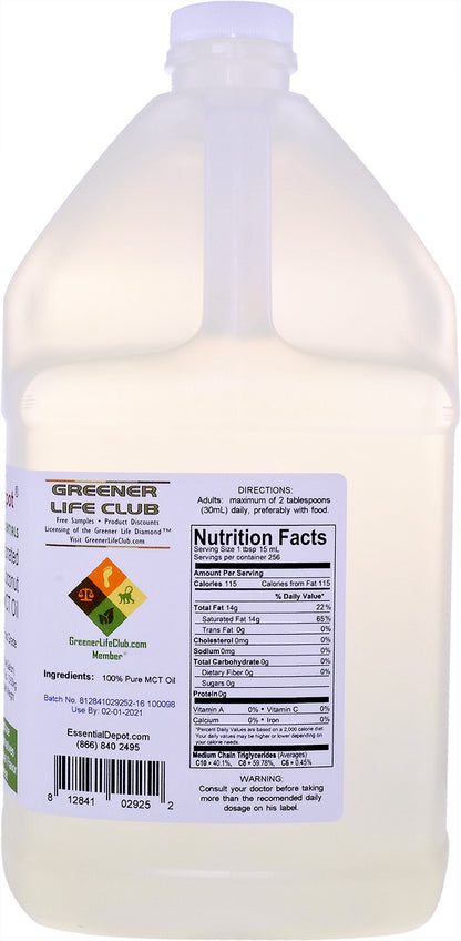 Coconut Oil - MCT Oil - Fractionated - Liquid - C6, C8, C10 - 2 x 1 Gallon - Food Grade - Non GMO
