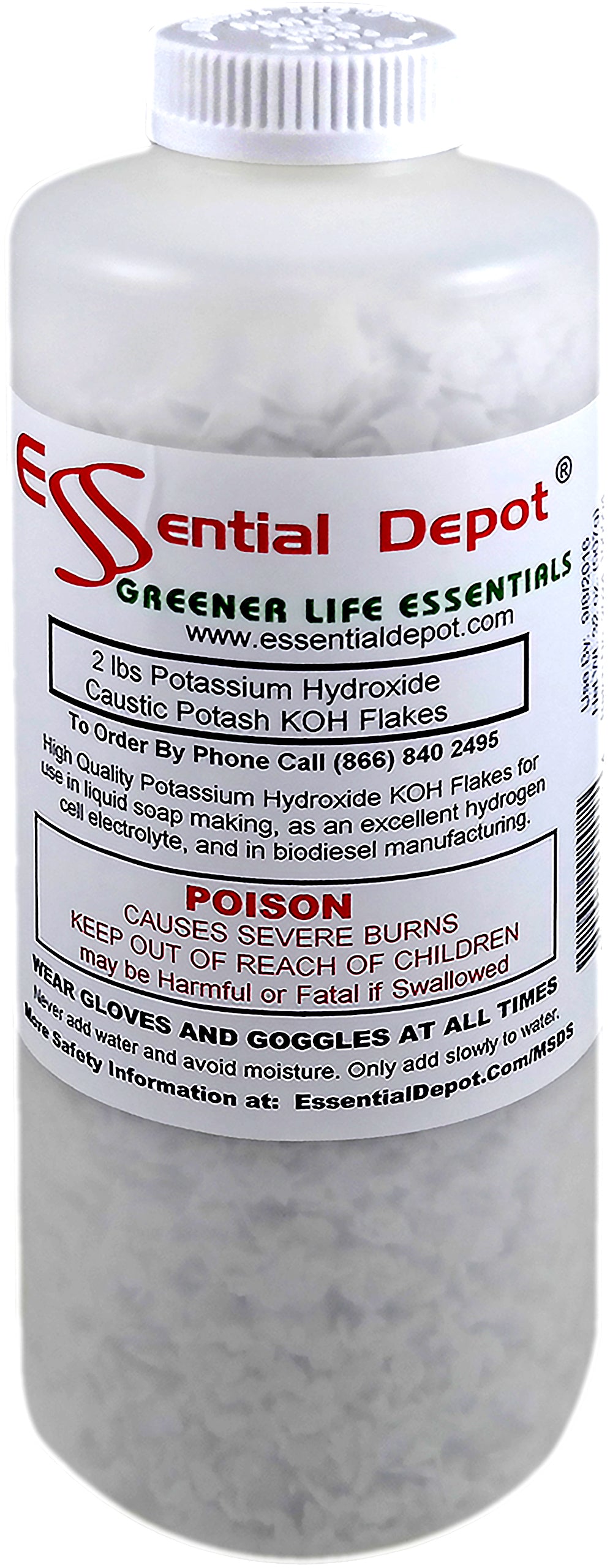 Potassium Hydroxide Flakes KOH, Caustic Potash Anhydrous KOH Dry - 8 lbs - 4 x 2lb Bottles