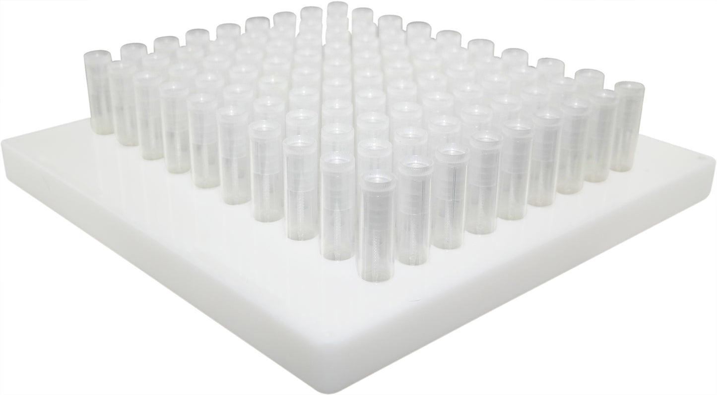 90 Balm Tube Tray (HDPE) - 100 Balm Tubes & Caps (HDPE) - 100 Seal Sleeves (PP) - Scraper (PP)