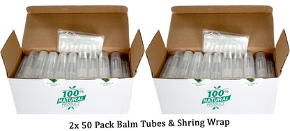 90 Balm Tube Tray (HDPE) - 100 Balm Tubes & Caps (HDPE) - 100 Seal Sleeves (PP) - Scraper (PP)
