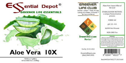 Aloe Vera - Gel - 10X - Decolorized - No Chemical Processing - 128 fl oz (approx 136 oz) (1 Gallon)