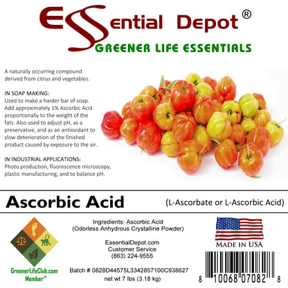 Ascorbic Acid - Vitamin C - L-Ascorbate,  C6H8O6 - granular - 7 lbs - FREE US SHIPPING