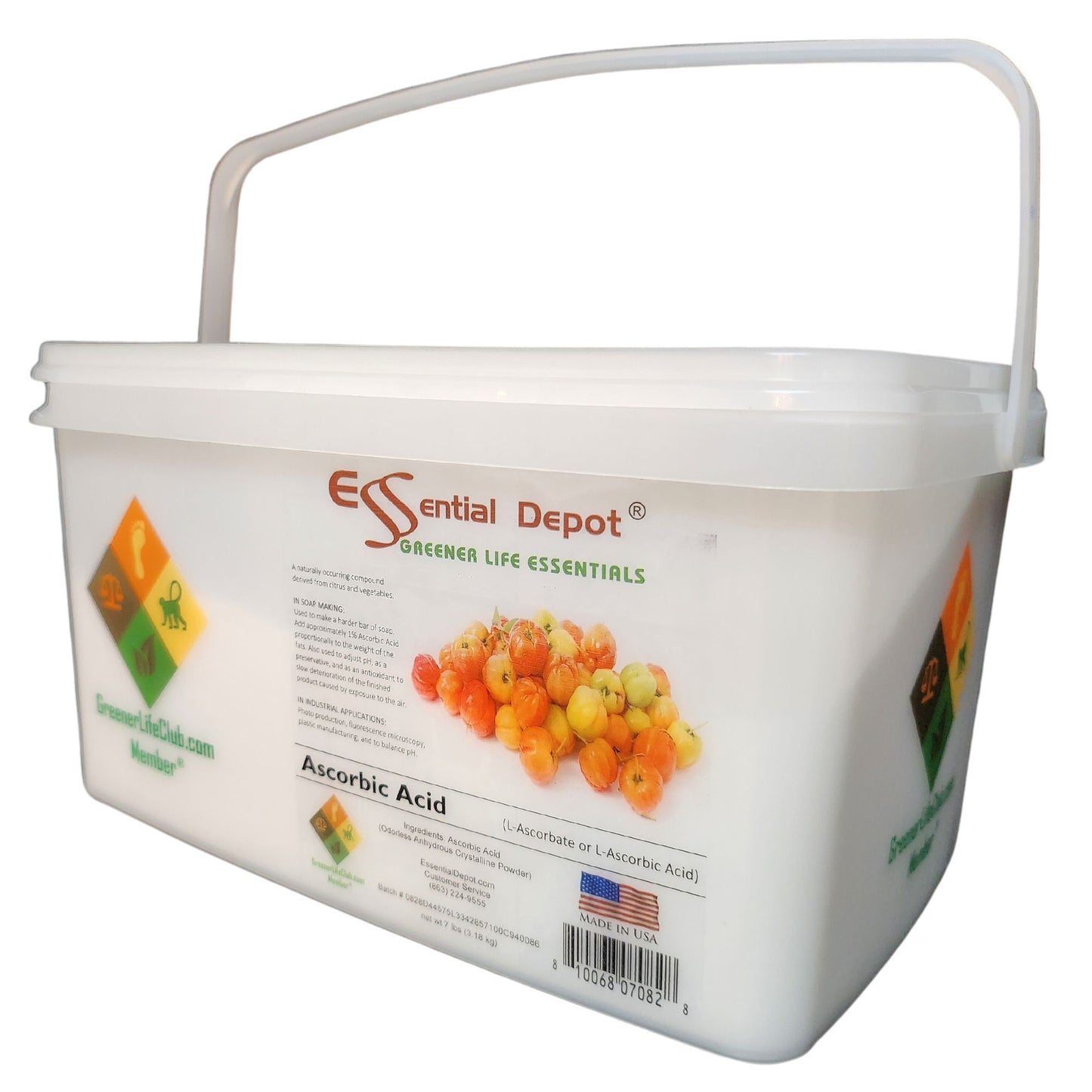 Ascorbic Acid - Vitamin C - L-Ascorbate,  C6H8O6 - granular - 7 lbs - FREE US SHIPPING