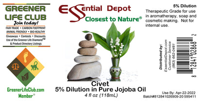 Civet 5% Dilution in Pure Jojoba - 4 fl oz