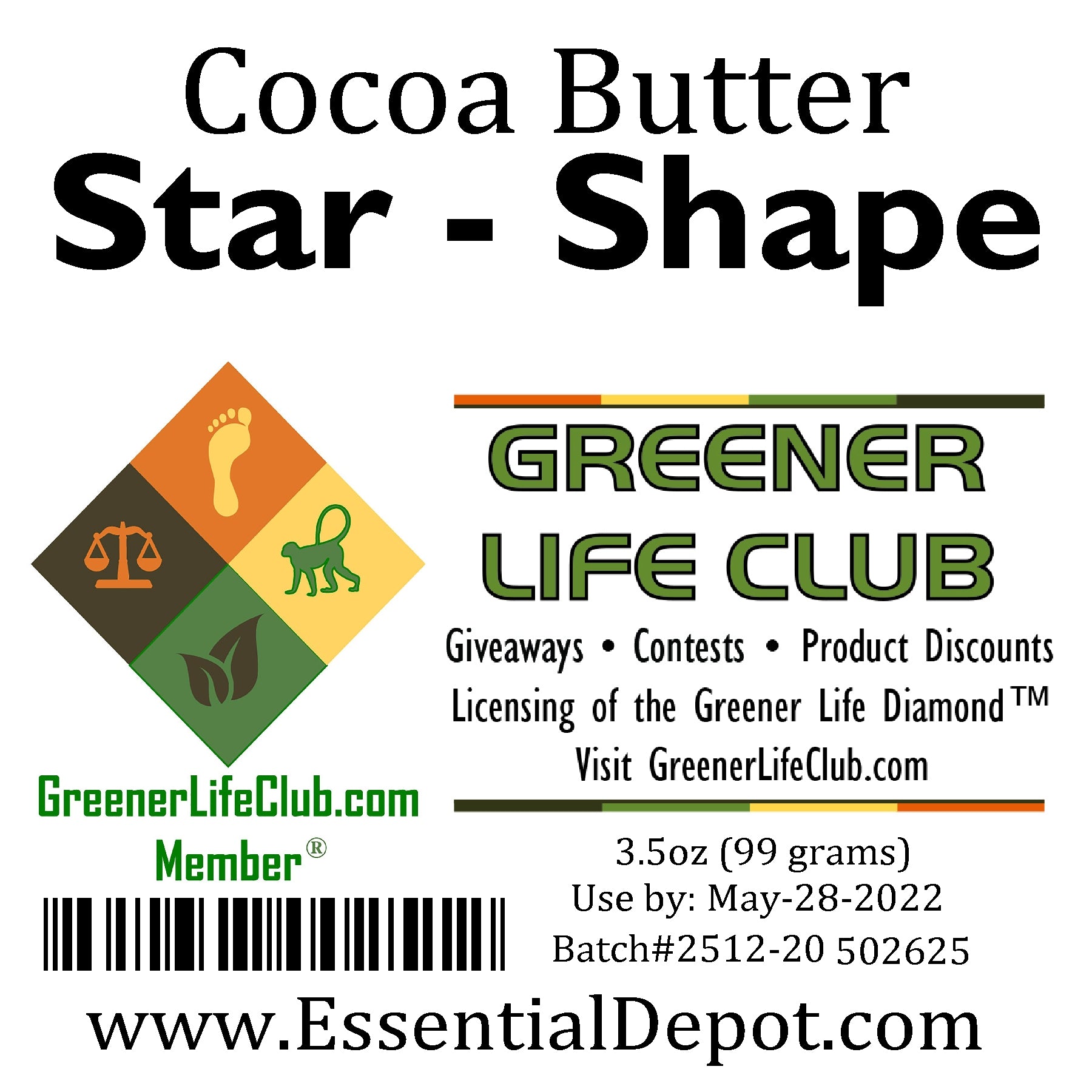 Cocoa Butter Star - 3.5 oz (99 g) - No Additives - Unrefined