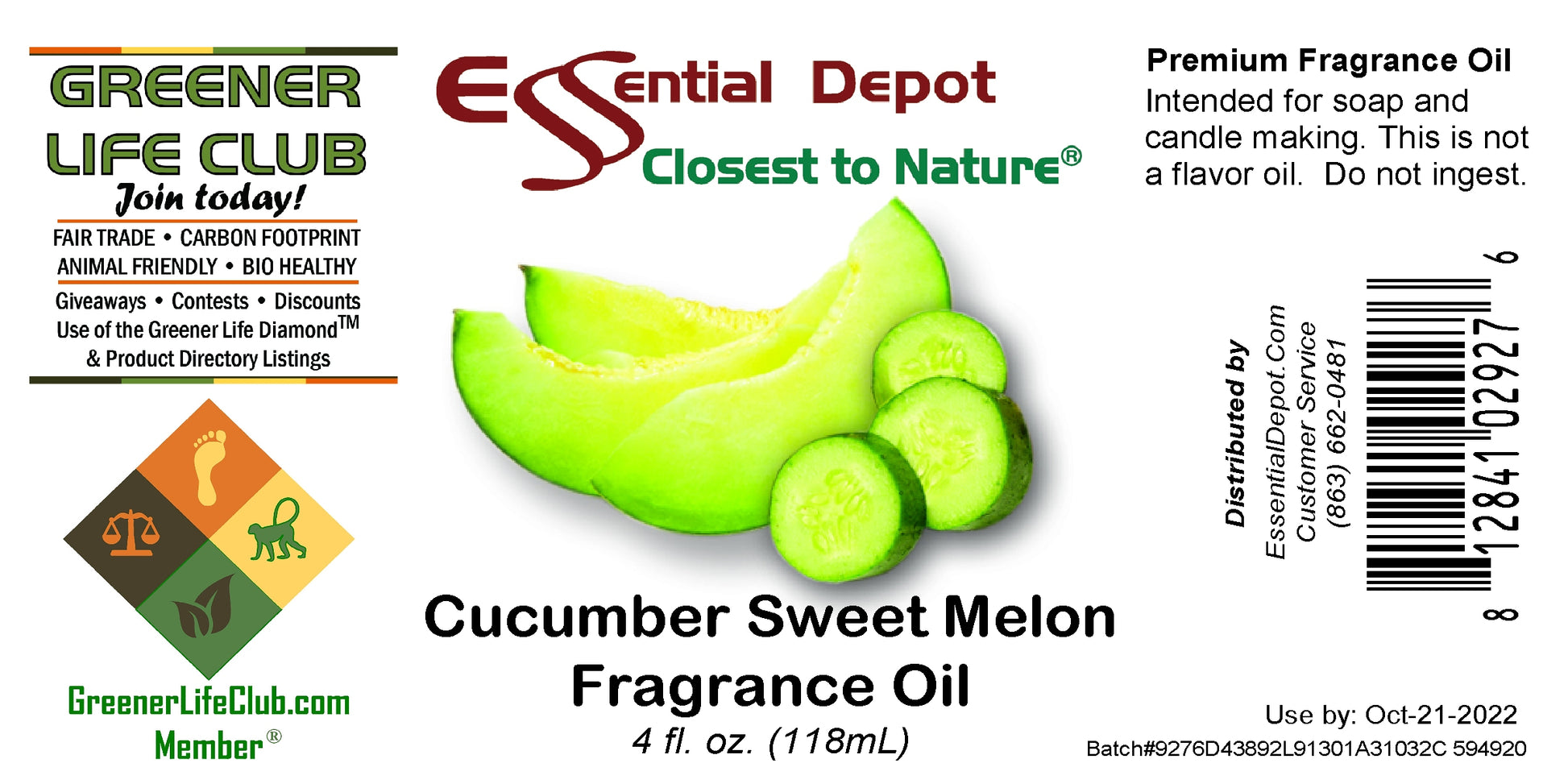 Cucumber Sweet Melon Fragrance Oil - 4 oz.
