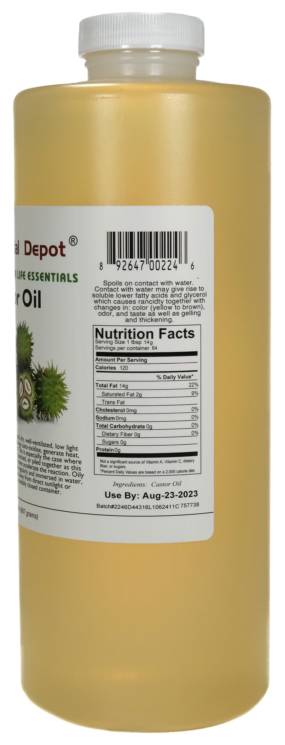Castor Oil - Food Quart - 5 Quarts (32 oz per container) - Food Grade - No Additives