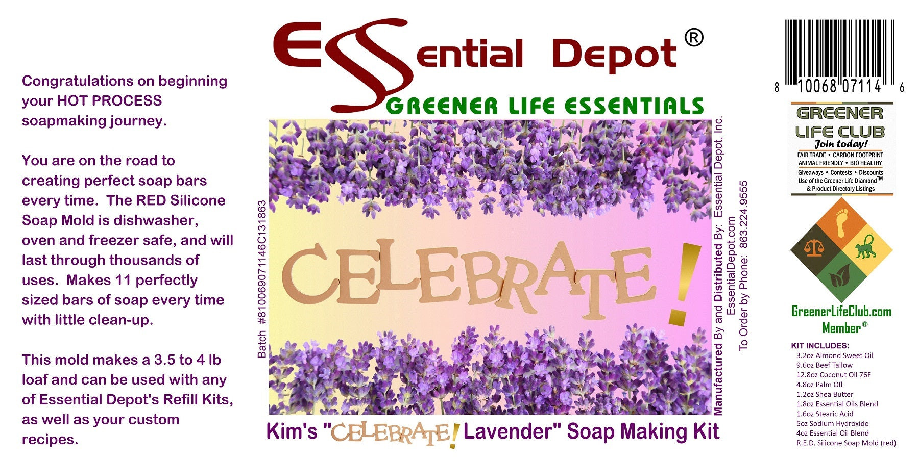 Kim's Celebrate Lavender - R.E.D. Silicone Mold (Red) Soap Making Kit