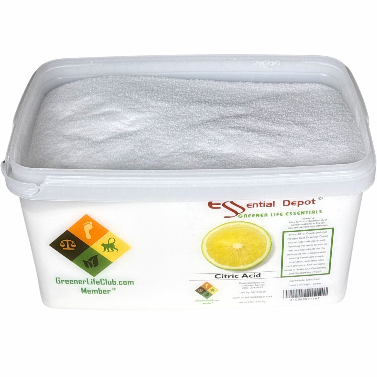 Citric Acid - Non GMO, Anhydrous, USP-NF/FCC, Granular - 8 lbs in GLC Box