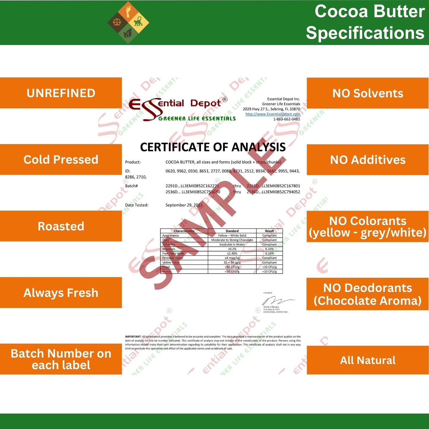 Cocoa Butter Star - 3.5 oz (99 g) - No Additives - Unrefined
