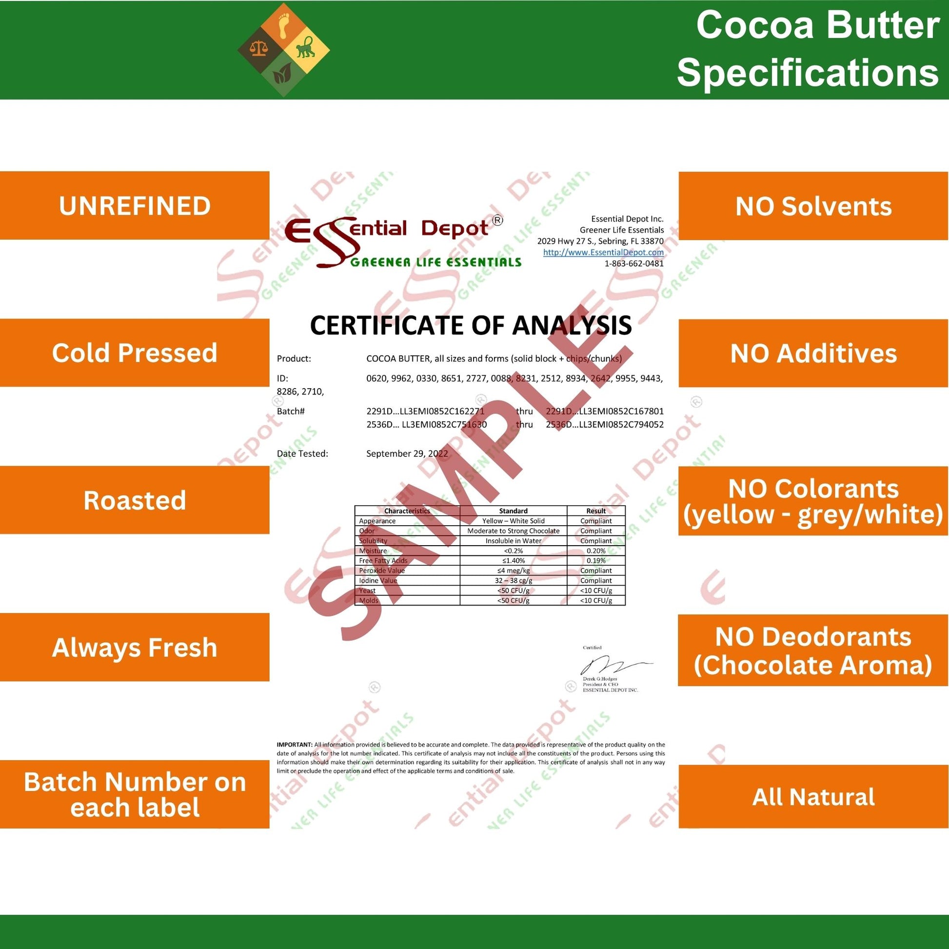 Cocoa Butter Novas - 1 lb - No Additives - Unrefined