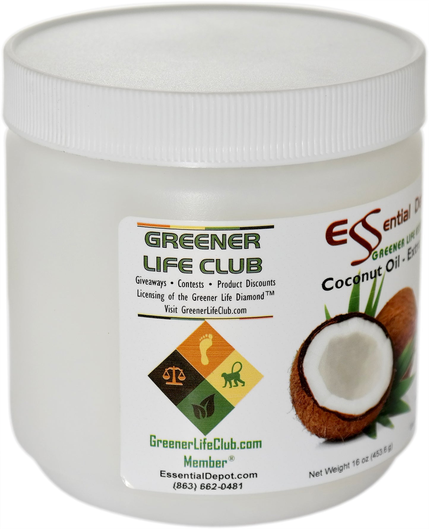Coconut Oil - Extra Virgin - 16 oz - 1 lb - USP - Food Grade - Coconut Odor and Taste
