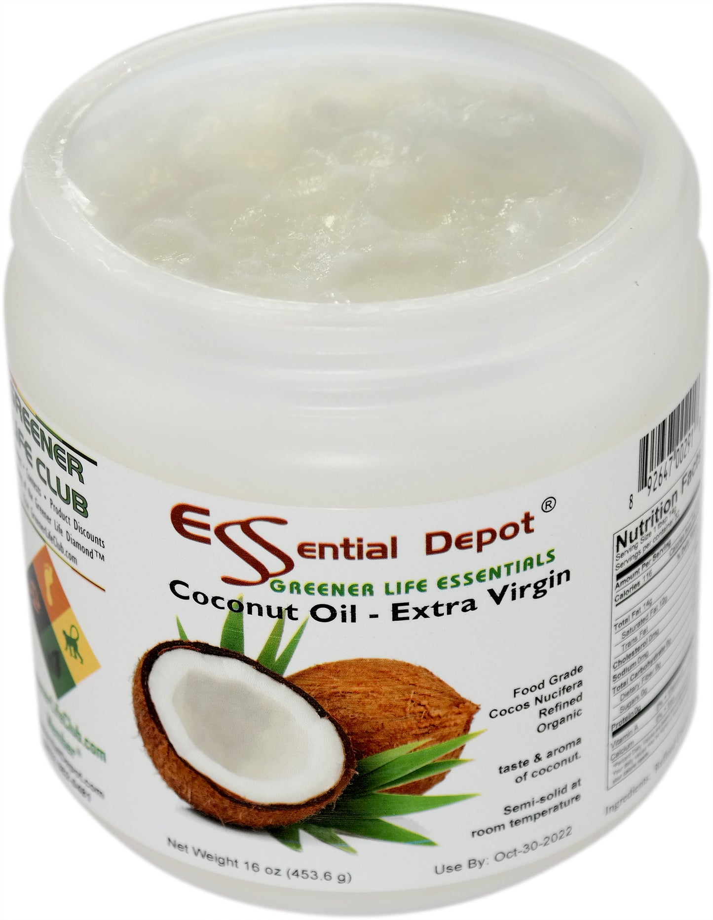 Coconut Oil - Extra Virgin - 16 oz - 1 lb - USP - Food Grade - Coconut Odor and Taste