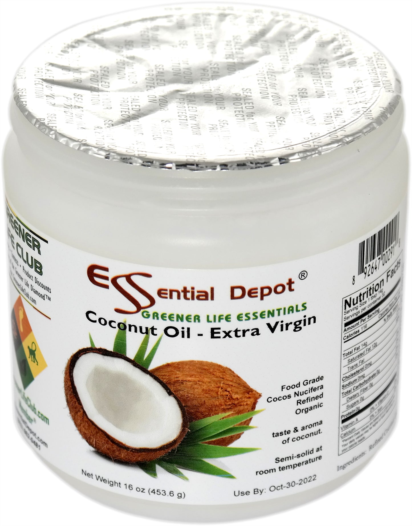 Coconut Oil - Extra Virgin - 16 oz - 1 lb - USP - Food Grade - Coconut Odor and Taste