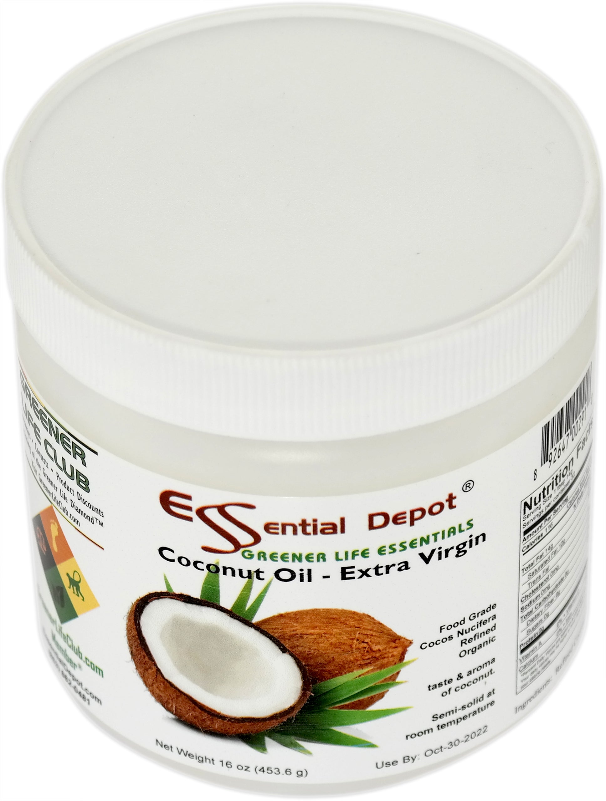 Coconut Oil - Extra Virgin - 16 oz - 1 lb - USP - Food Grade - Coconut Odor and Taste