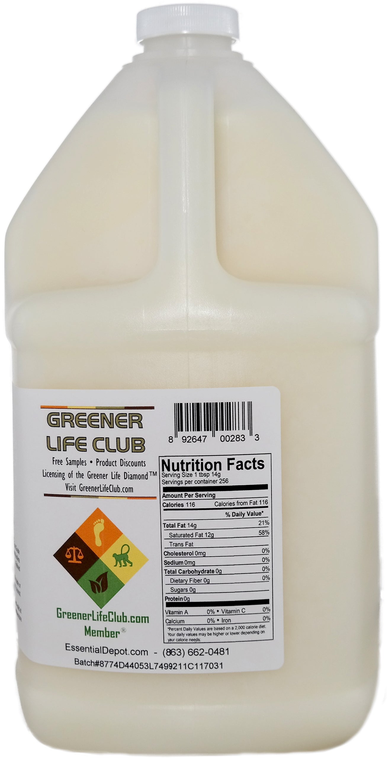 Coconut Oil 76F - 1-Gallon Jug - 7lbs 10oz - USP - Food Grade - Odorless - Tasteless