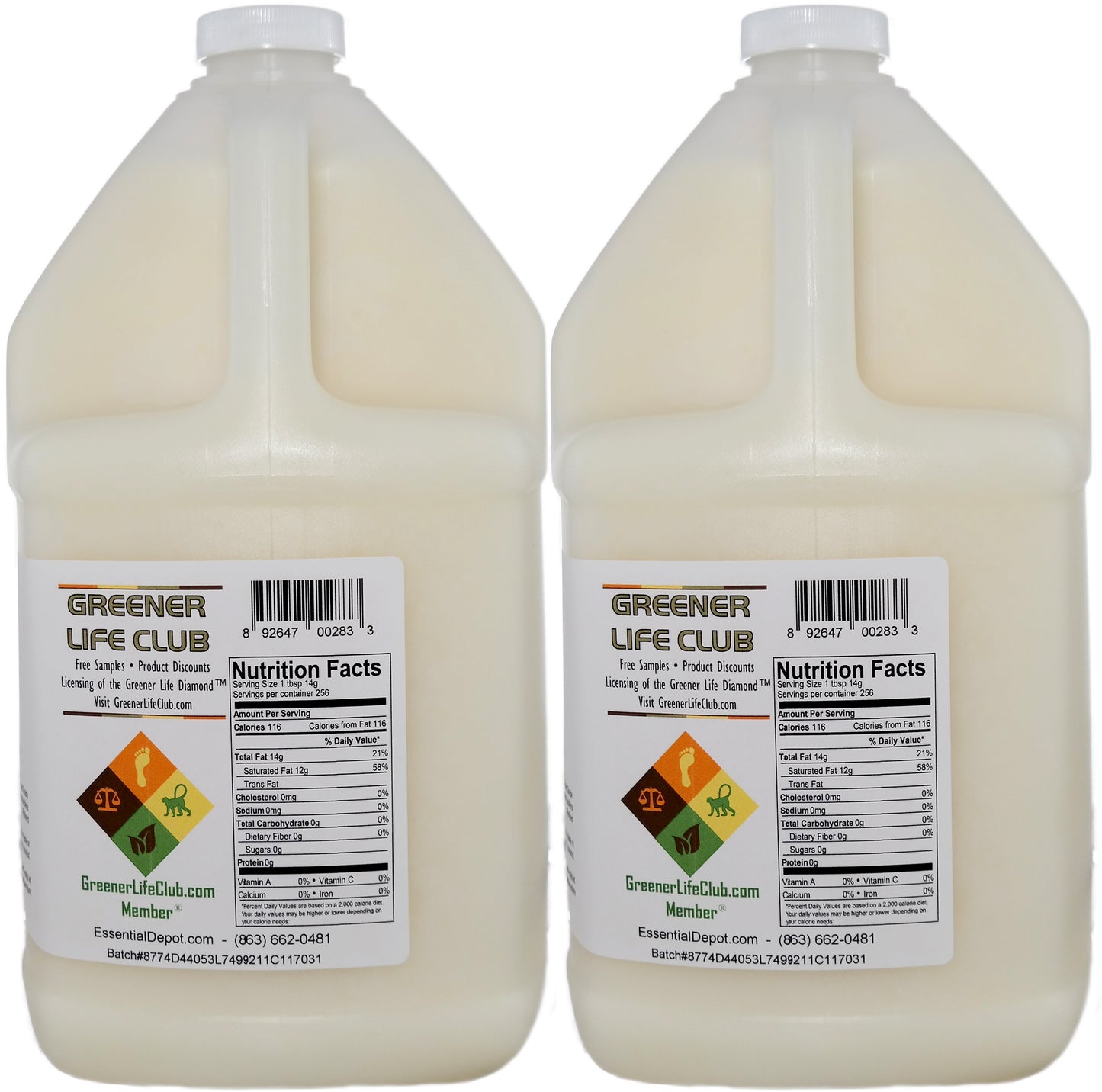 Coconut Oil 76F - 2 Gallons - 2 x 1 Gallon Containers - USP - Food Grade - Odorless - Tasteless