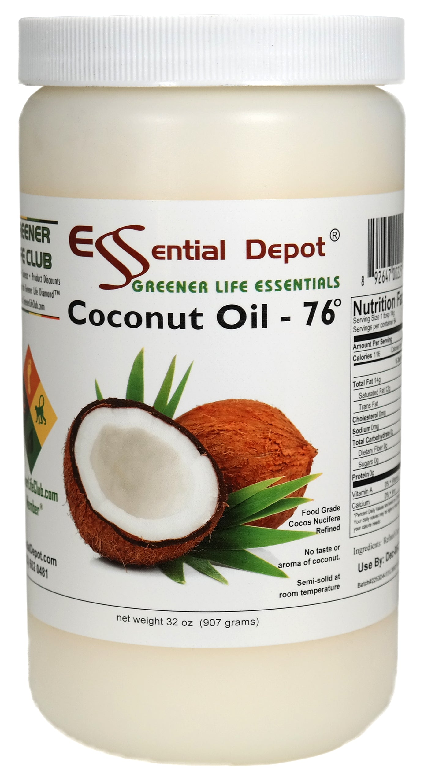 Coconut Oil 76F - 6 @ 1 Quart - USP - Food Grade - Odorless - Tasteless
