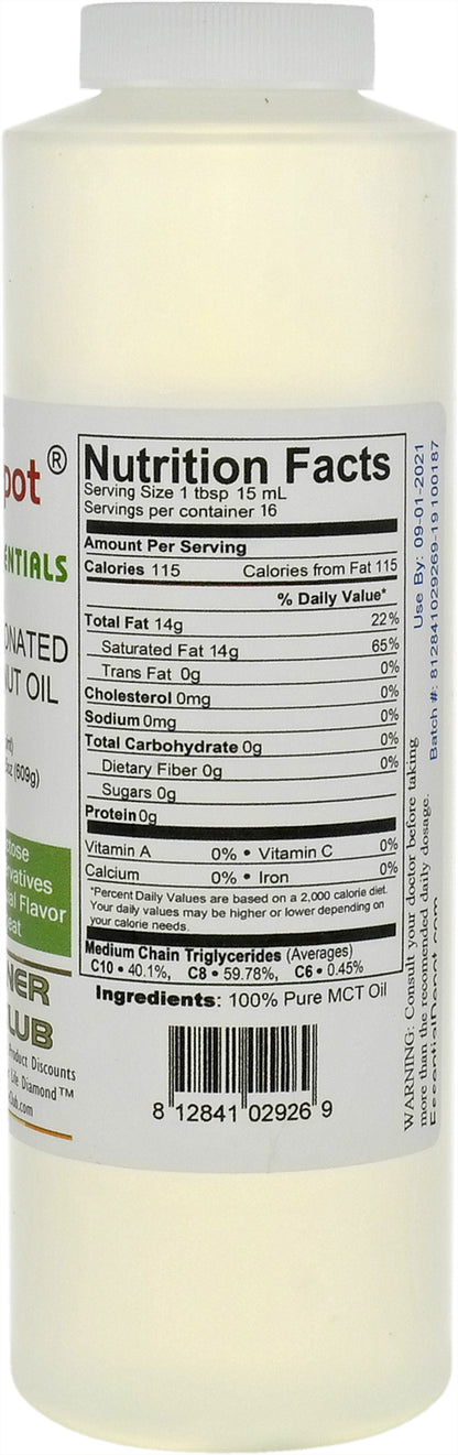 Coconut Oil - MCT Oil - Fractionated - Liquid - C6, C8, C10 - 1 Pint - Food Grade - Non GMO