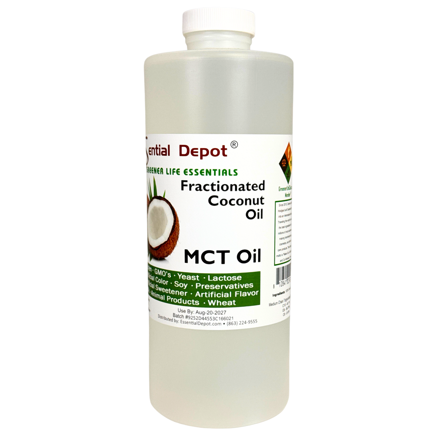 Coconut Oil - MCT Oil - Fractionated - Liquid - C6, C8, C10 - 1 Quart - Food Grade - Non GMO