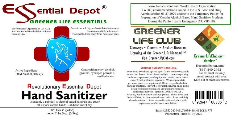 128oz (1 gallon) HAND SANITIZER - 80% Alcohol - W.H.O. Recommended Formula and Ingredients