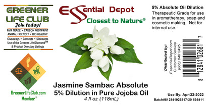 Jasmine Sambac 5% Dilution in Pure Jojoba - 4 fl oz