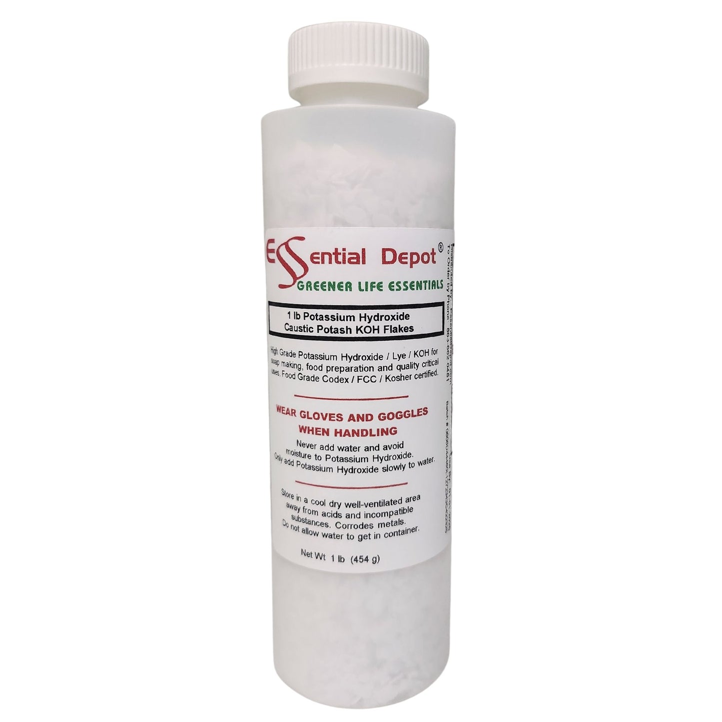 Potassium Hydroxide Flakes KOH, Caustic Potash Anhydrous KOH Dry - 4 lbs - 4 x 1lb Bottles