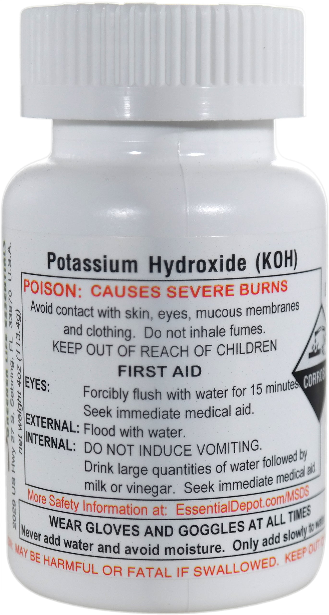 Potassium Hydroxide Flakes KOH, Caustic Potash Anhydrous KOH Dry - 1 lb - 4 x 4 oz. Bottles