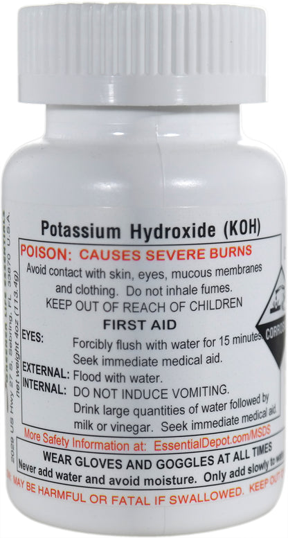 Potassium Hydroxide Flakes KOH, Caustic Potash Anhydrous KOH Dry - 1 lb - 4 x 4 oz. Bottles