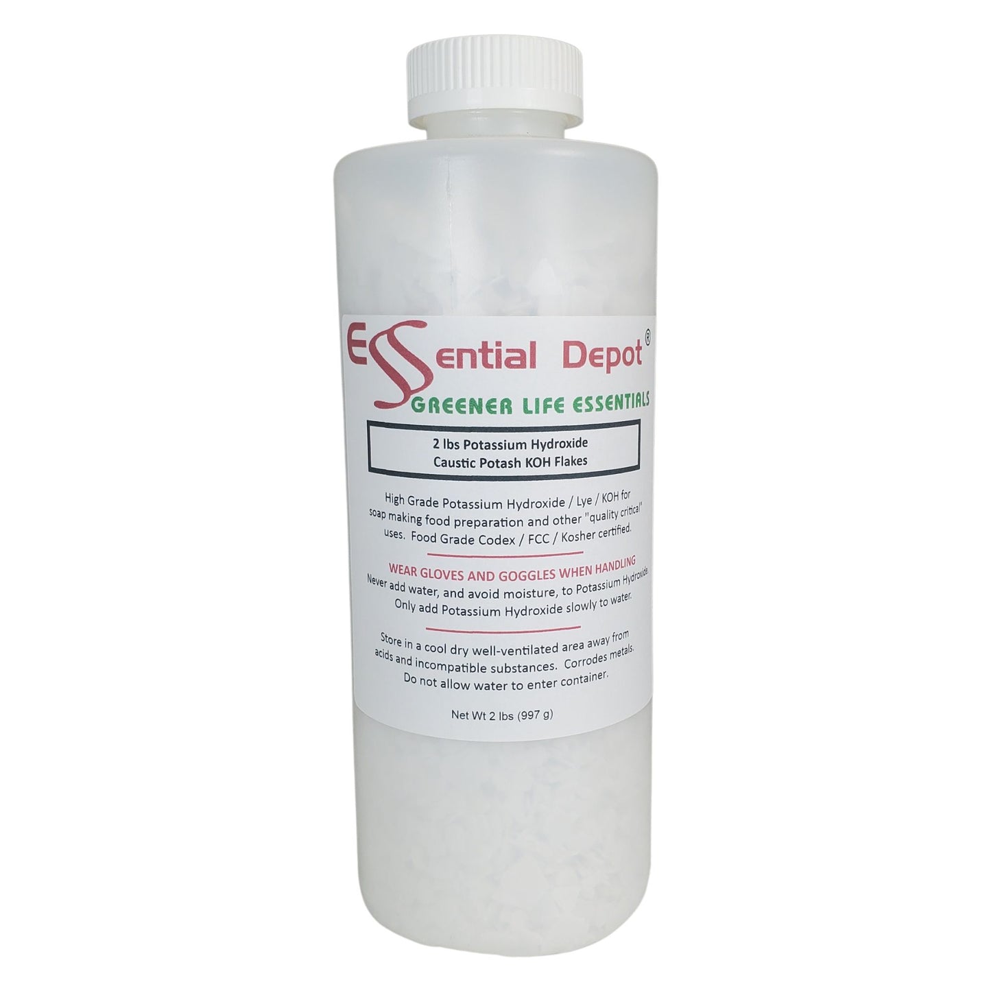 Potassium Hydroxide Flakes KOH, Caustic Potash Anhydrous KOH Dry - 4 lbs - 2 x 2lb Bottles