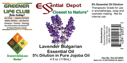 Bulgarian Lavender 5% Dilution in Pure Jojoba - 4 fl oz