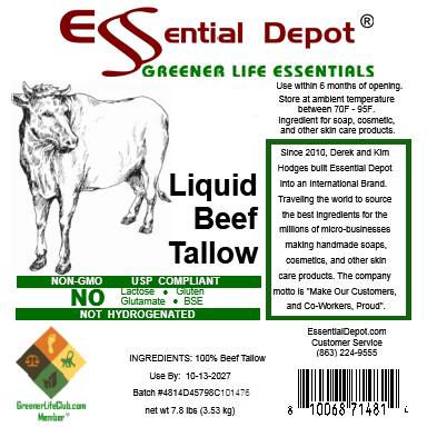 LIQUID Beef Tallow - Quart - 31 oz nt wt - FOOD GRADE - No Additives - for soap and skin care products