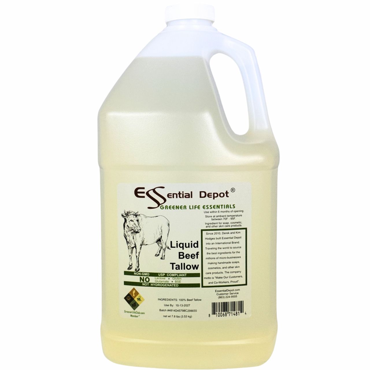 LIQUID Beef Tallow - 1 Gallon - 7.8 lb - FOOD GRADE - No Additives - for soap and skin care products