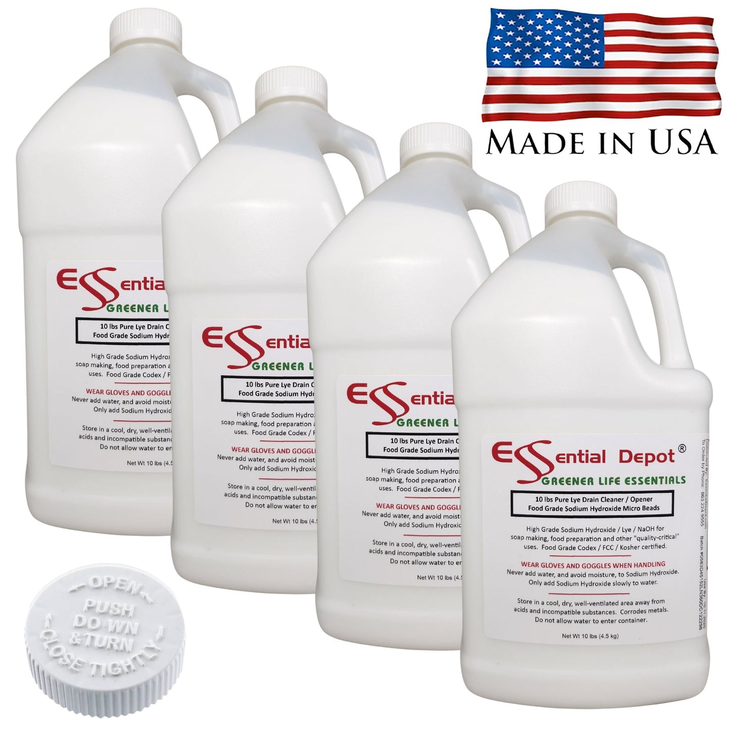 Sodium Hydroxide Lye Micro Beads - 40 lbs - 4 x 10lb Bottles - Food Grade