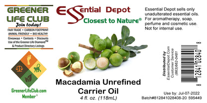 Macadamia Unrefined Carrier Oil - 4oz