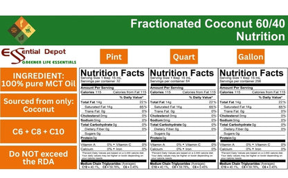 Coconut Oil - MCT Oil - Fractionated - Liquid - C6, C8, C10 - 1 Pint - Food Grade - Non GMO