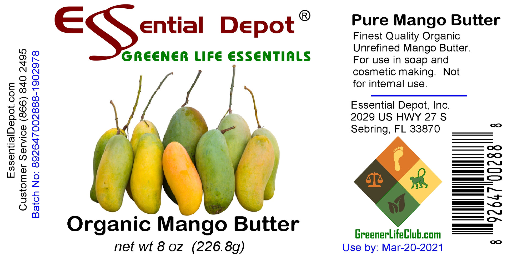Mango Butter - 8 oz - No Additives - Odorless